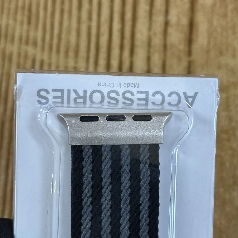 Apple Watch Band 38 40 41 42mm Nylon Sport Strap Black Gray Stripe New‎